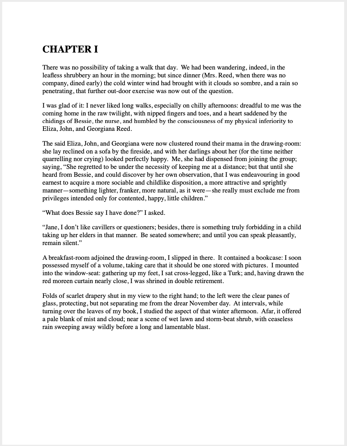 First few paragraphs of Jane Eyre
